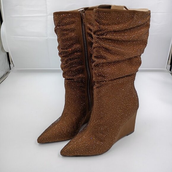 INC Brown Cushioned Rhinestone Florelle Pointed Toe Wedge Women's Size 5.5 - Picture 1 of 5
